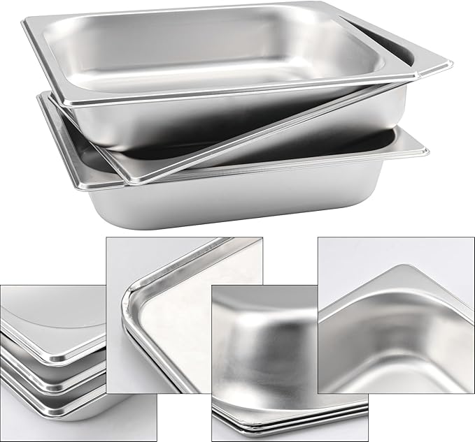 6 Pack 1/2 Size Steam Table Pan Half Size Stainless Steel Hotel Pans 2.5 Inch Deep Steam Pans for Weddings Parties Restaurants Cafeterias and Hotels