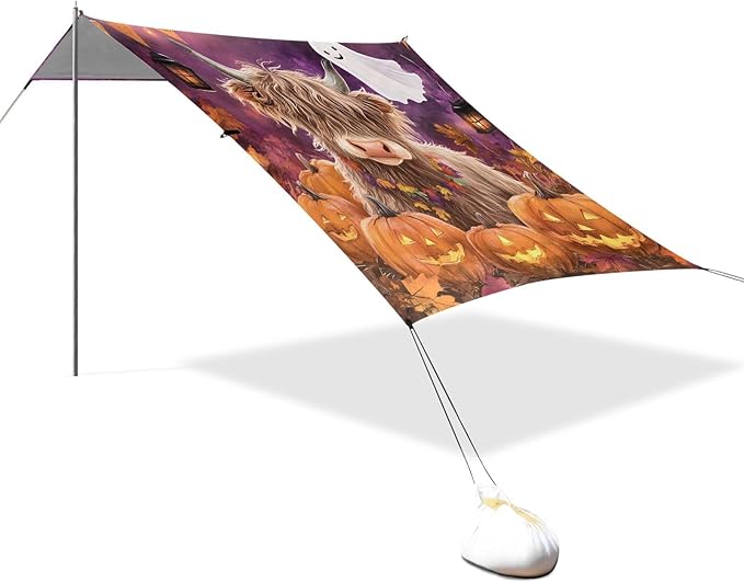Beach Tent Sun Shelter Highland Cow Ghost Lightweight &amp Easy Setup Beach Shade Canopy for Camping Fishing