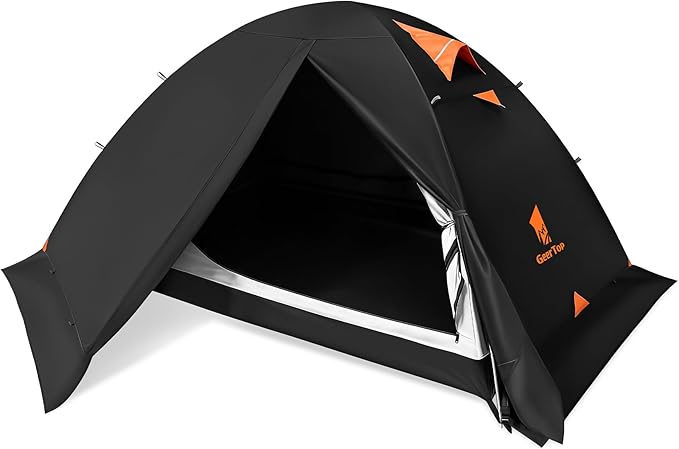 GEERTOP 2 Person 4 Season Blackout Camping Tent - Sleep in Darkroom Waterproof Rainfly Snow Skirt Lightweight Aluminum Pole Easy Setup for Hiking Mountaineering Family Camp