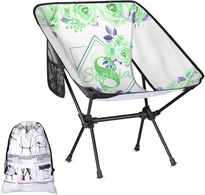 Camping Chair Personalized Backpacking Chair Lightweight Portable Folding Customized Name Chairs for Beach Sport Hiking (Light Green)