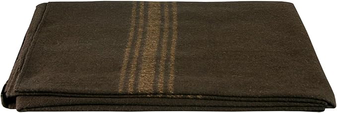 FOX OUTDOOR PRODUCTS Wool Blanket - Warm Lightweight Wool Blend Blanket with Whip-Stitched Edges for Outdoor &amp Home Use Camel-Striped Brown