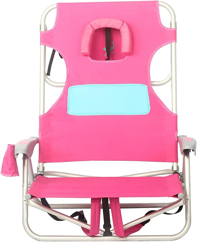 Ostrich Outdoor Beach Ladies Comfort On-Your-Back Adjustable &amp Portable Beach Chair with Backpack Straps and Cup Holder Pink (3 Pack)