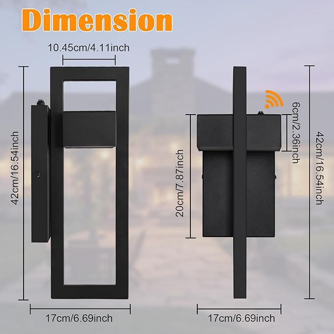 Large LED Modern Dusk to Dawn Outdoor Lighting Matte Black Porch Lights Outdoor Outside Lights for House Garage Porch Warm White 3000K 1 Pack