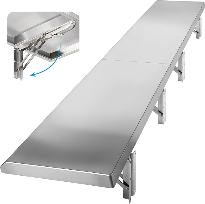 Concession Shelf Drop Down 48 x 12 Folding Concession Stand Shelf Commercial Grade Stainless Steel Foldable Concession Shelves for Snack Bar Food Cart Movie Theater