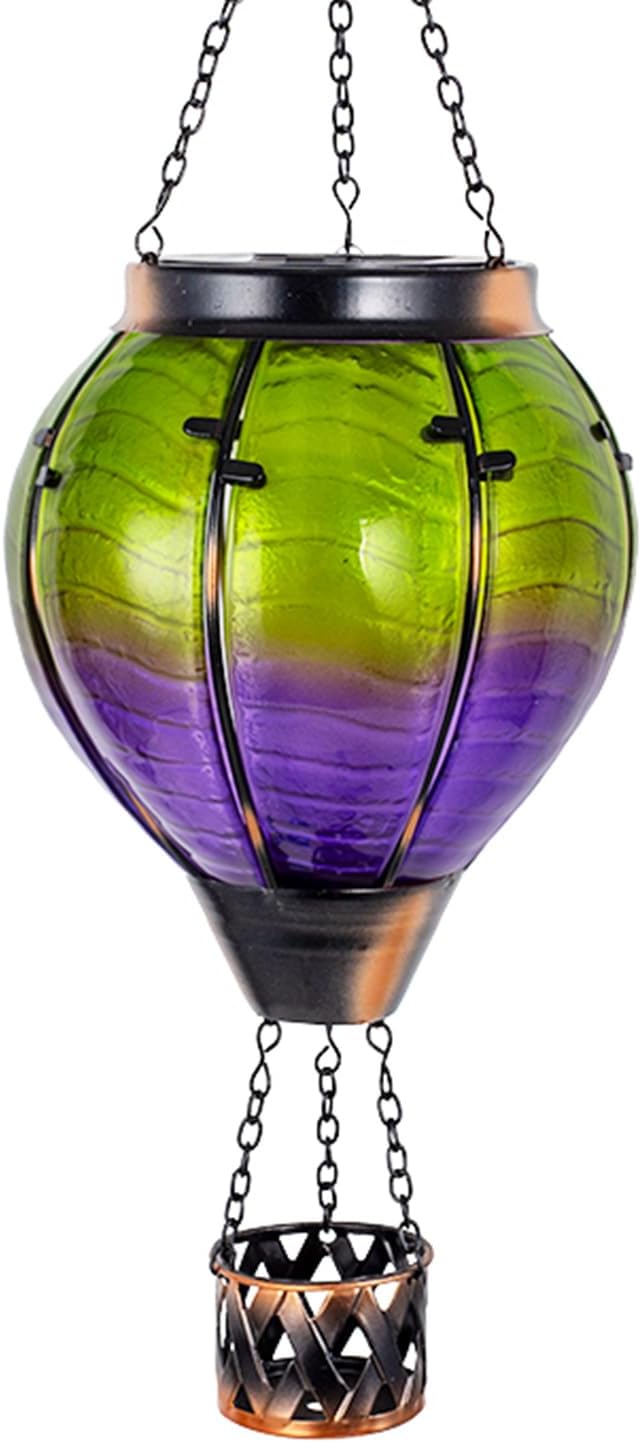 Gradient Hot Air Balloon Solar Lanterns Outdoor WaterproofGradient Glass Solar Hanging Hot Air Balloon Lantern with Flame Flickering Lights for PatioPorchYard Decor