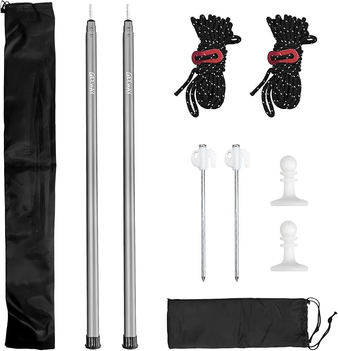 GEEWAY Tarp Poles for Camping 2 Pcs 77 Inch Heavy Duty Telescoping Tent Pole Aluminum Adjustable Tent Poles for Outdoor Activity Wilderness Adventure and RV Travel (Grey)