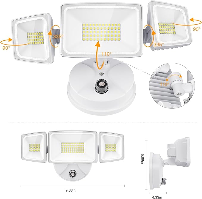 Onforu 70W LED Dusk to Dawn Flood Lights 7000LM White Exterior Security Outdoor LightingIP65 Waterproof Outdoor 3 Adjustable Heads Photocell Light Fixture6500K Floodlight for GaragePatioYard