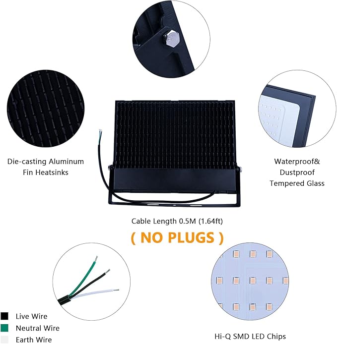 MIHEAL 1pack 200W LED Flood Light Warm White 3000K IP66 Waterproof Super Bright Work Light 110V Outdoor Floodlight for Yard Garden Garage Lawn Court