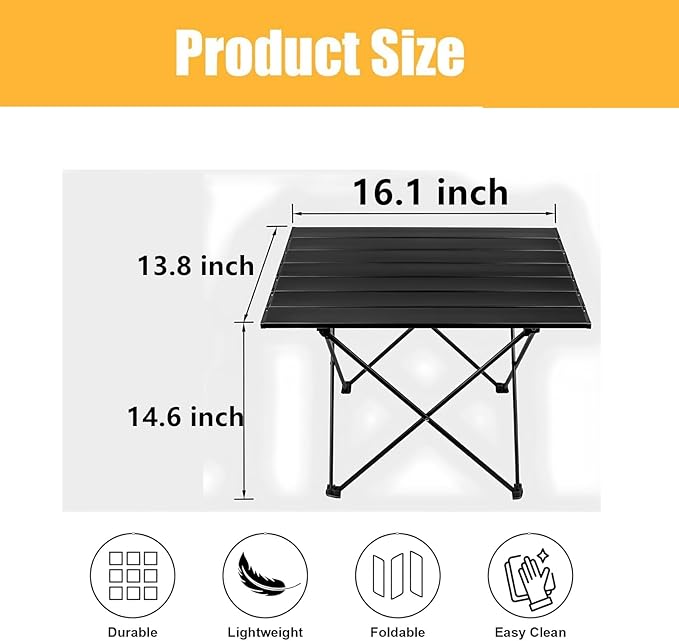 Folding Camping Table – Ultralight Aluminum Portable Table for Camping Hiking Backpacking Picnic Beach BBQ – Compact Lightweight Collapsible Travel Side Table for Outdoor RV (1)