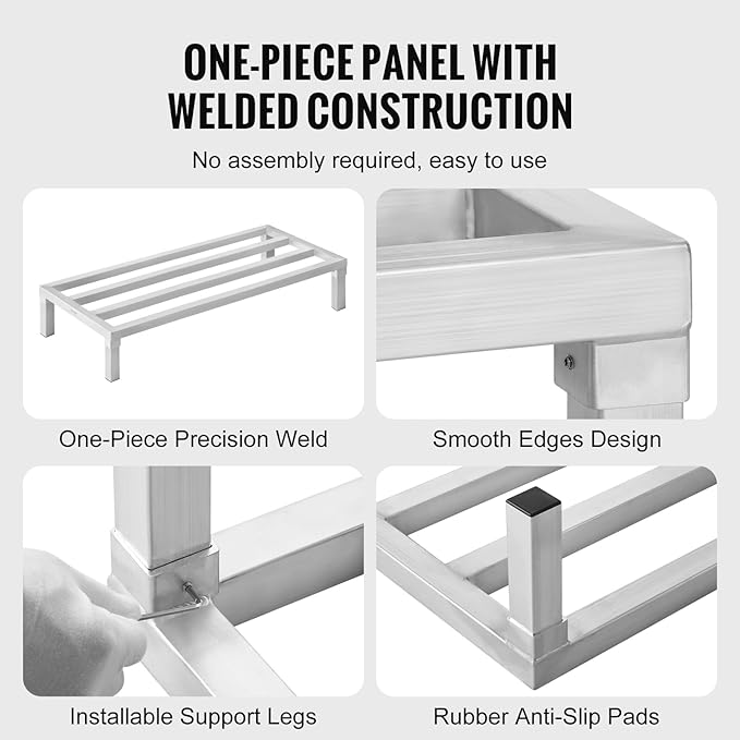 VEVOR Aluminum Dunnage Rack 48” x 20” Commercial Food Floor Rack 8” Off the Floor 1800 lbs Capacity All-Welded Aluminum Storage Rack for Storage in Restaurants Kitchens Garages and Vehicles