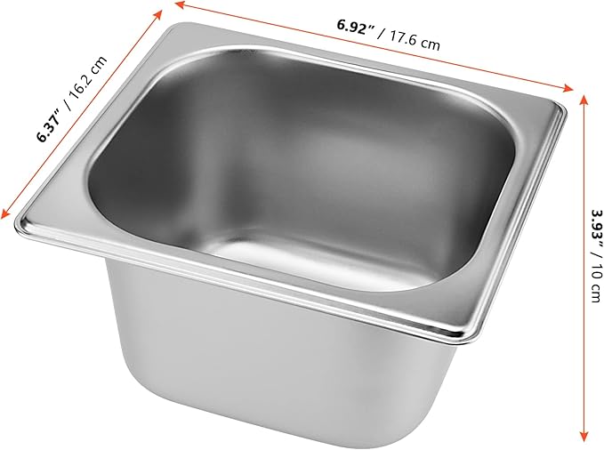 SINJEUN 8 Pack 1/6 Size x 4 Inch Deep Steam Table Pans Stainless Steel Steam Pan Catering Food Pan for Restaurant Hotel Catering Silver