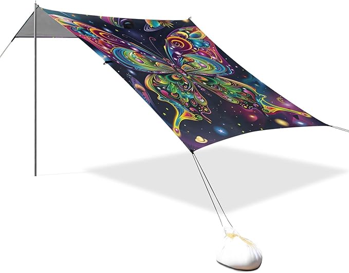Bolaz Beach Canopy Tent Sun Shade9'×10.5' Large Family Beach Shade UPF50+- Outdoor Shade for Camping Trips FishingPsychedelic Butterfly