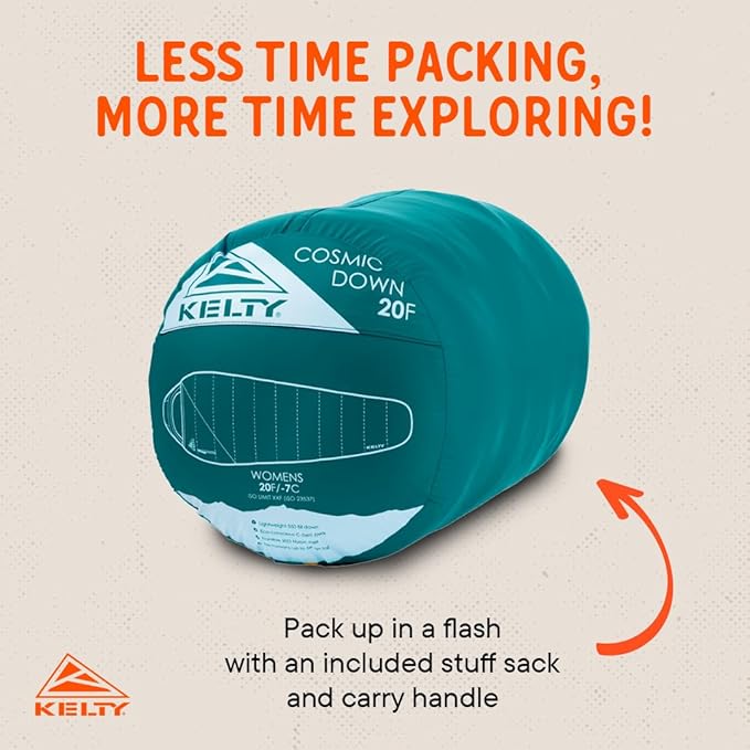 Kelty Cosmic 20 Down Mummy Sleeping Bag for Backpacking Campers 550 Fill Power Recycled Fabrics with PFAS-Free DWR Designed in Sunny Colorado