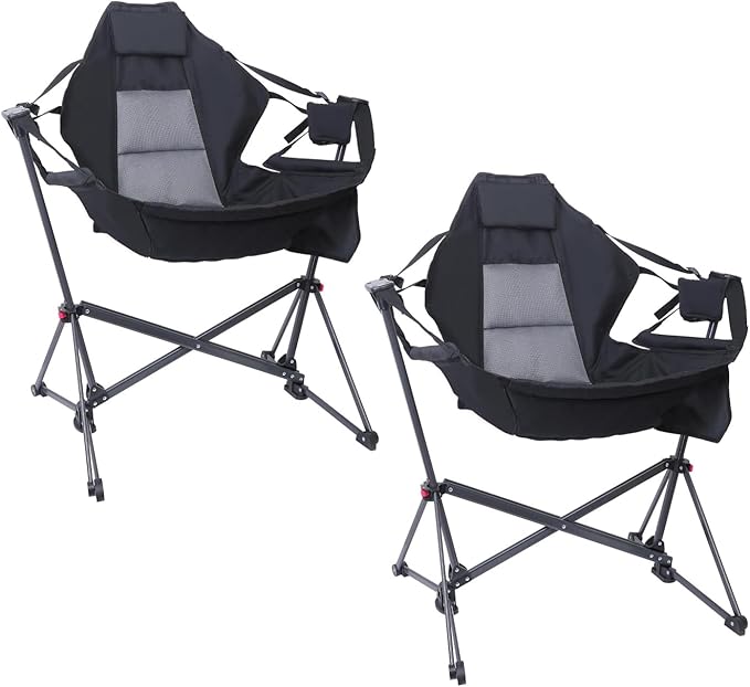 Hammock Chair Camping Rocking Chairs Swing Hammock Chair Adjustable Back Portable with Cup Holder Pillow and Carry Bag for Camping Outdoor Patio (2)