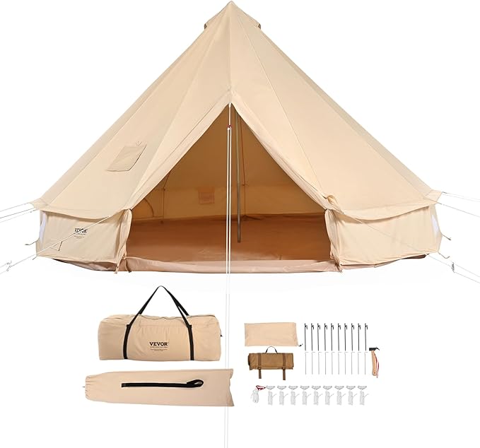 VEVOR Canvas Tent Bell Yurt 4 Seasons for Camping with Stove Jack Breathable Holds up to 4 People Family Camping Outdoor Hunting Party