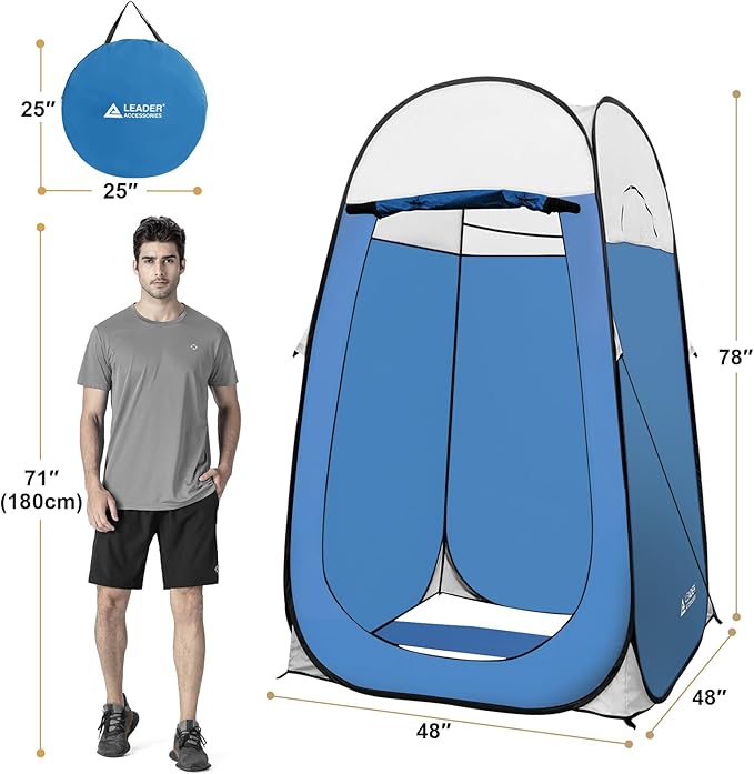 Leader Accessories Pop Up Shower Tent Dressing Changing Room Privacy Portable Camping Shelters 4' x 4' x 78 H Extra-Large Space