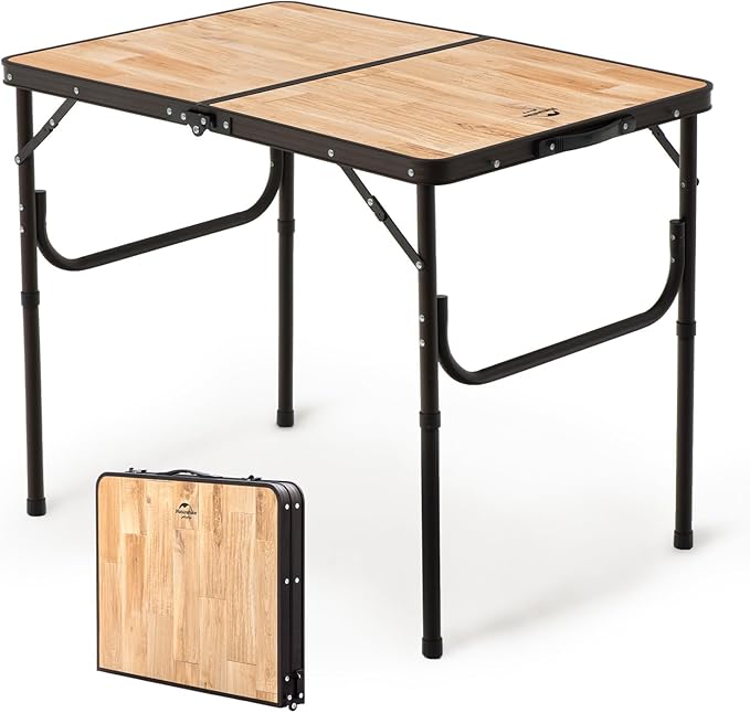 Naturehike Folding Camping Table Portable Tables with Adjustable Legs 35.4×23.6×14.6 Inch Foldable Camp Pinic Tables with Carry Bag for Outdoor Camping BBQ Travel - Large Wooden