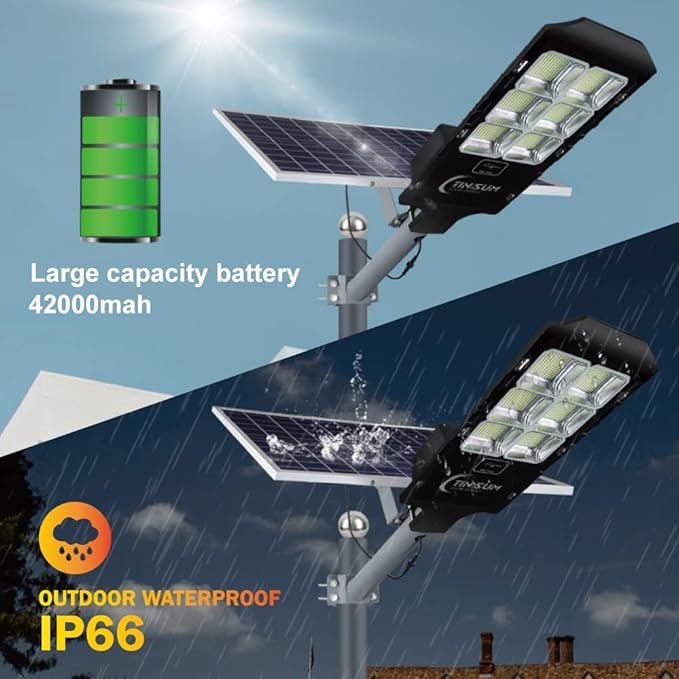 Solar Led Street Lights Outdoor800w Solar Flood Light Fixture High Lumens Dusk to Dawn Security Stadium Lighting Waterproof Pole Light with Motion Sensor for Parking LotGardenYard Court
