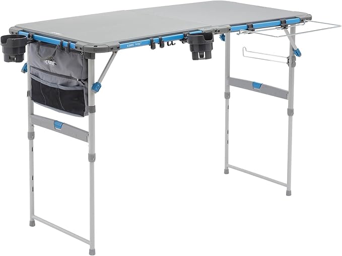 CORE Outdoor Cook Table | 4 Foot Table with Adjustable Height and Storage for Cooking Accessories | Foldable &amp Portable for Beach Picnic Backyards BBQ Tailgate Patio and Party