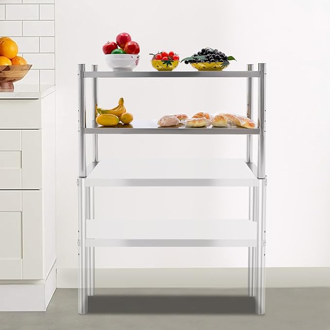 Stainless Steel Double Tier Overshelf 12 * 36in Commercial Heavy Duty Shelving Height Adjustable Shelf Storage for Prep &amp Work Table in Restaurant Home and Kitchen (12 * 36in)