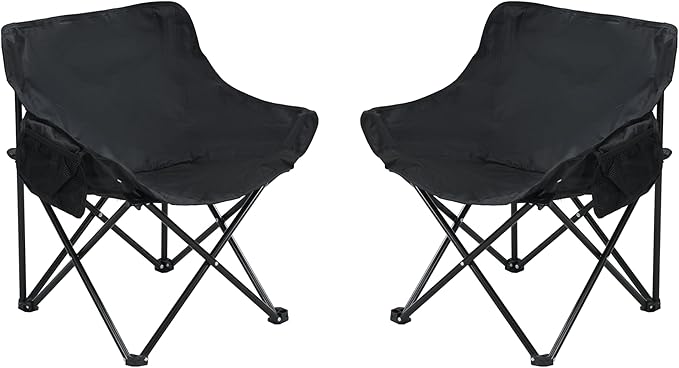 2PCS Black Folding Camping Chairs Portable with Carry Bag for Outdoor Camping Picnics Fishing and Beach Comfort