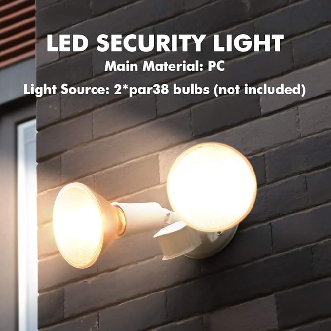 LUTEC 2 Packs 300 Watt Halogen Motion Activated Integrated Dual-Head Floodlight Outdoor Waterproof Exterior Security Wall Light for Patio Garden Yard White