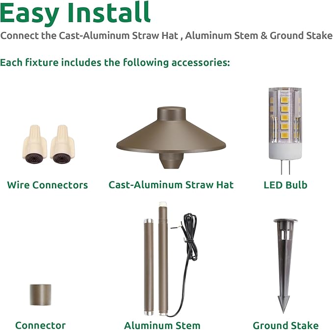 Lumina Lighting® Low Voltage Landscape Lighting Cast-Aluminum Path and Area Light Warm White 3W G4 LED Bulb and ABS Ground Stake Included for Yard Walkway Lawn PAL0106-BZLED4 (Bronze 4-Pack)