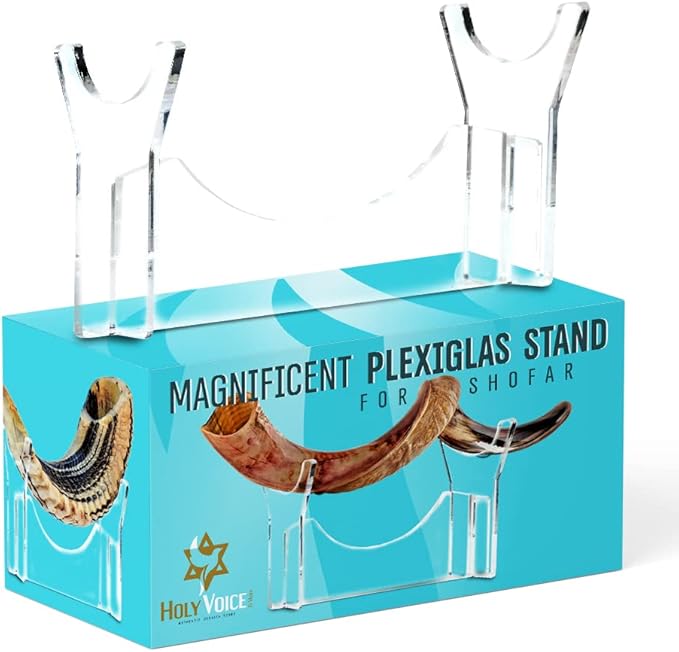 Holy Voice Sterling Silver-Plated Lions &amp Crown 20-22 Decoratve Ram Shofar With Shofar Stand Carrying Bag and Cleaning Brush – Made in Israel.