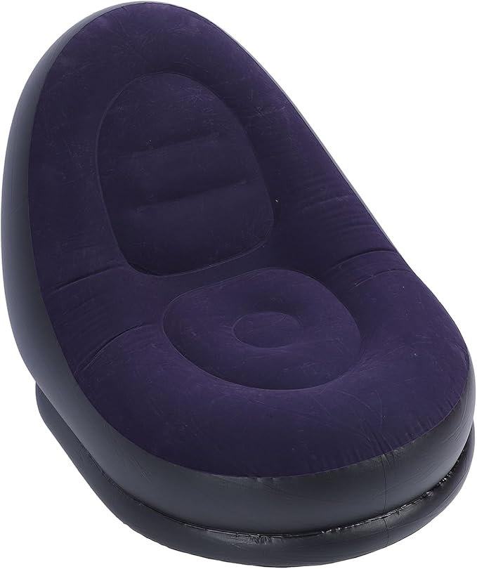 POCREATION Portable Inflatable Sofa Chair for Camping - Flocking PVC Foldable Lounge with Footrest Outdoor Indoor Use White/Blue