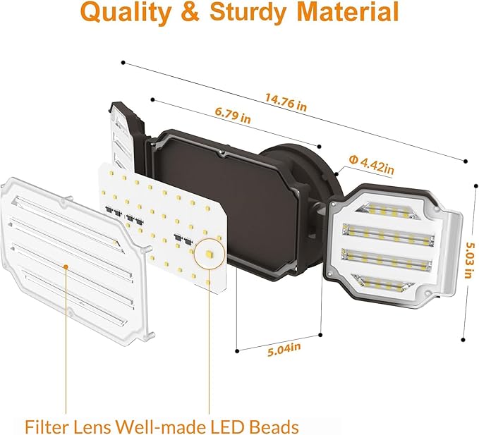 LEPOWER 4500LM Outdoor Flood Lights 45W LED Flood Light Exterior Flood Lights Switch Controlled 5000K 3 Adjustable Heads IP65 Waterproof Outdoor Lights for House Garage Yard Brown