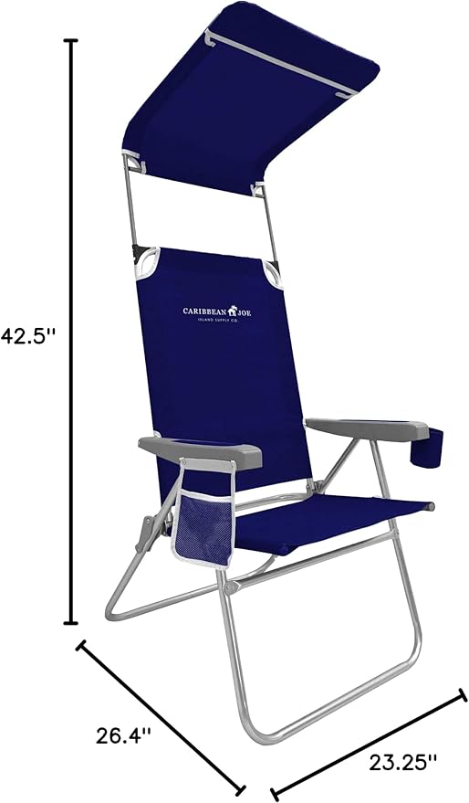 Caribbean Joe Folding Beach Chair 1 Position High Back Outdoor Camping Chair with Canopy Lightweight and Portable