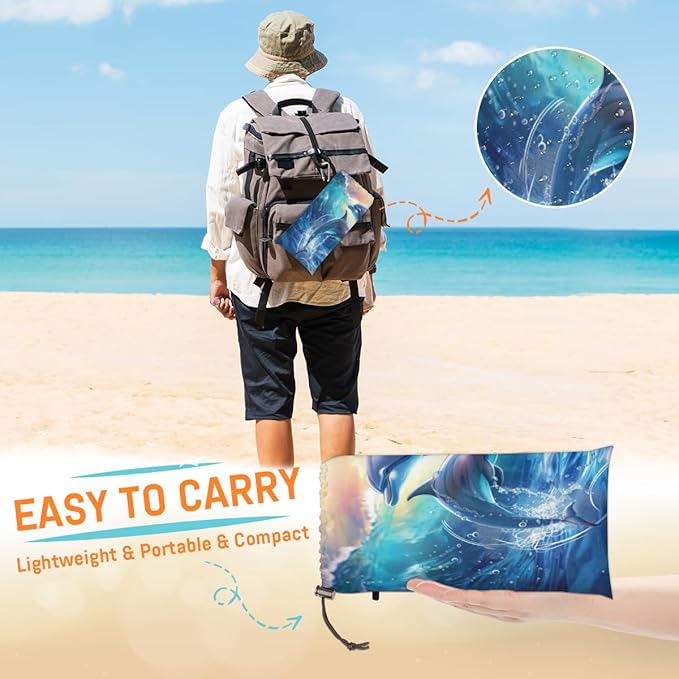 Ocean Dolphins Beach Blanket Waterproof Sandproof Sea Dolphins Extra Large Beach Mat Sand Free Quick Drying Lightweight Durable Outdoor Picnic Blanket for Travel Camping Hiking