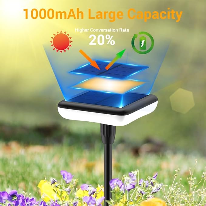 Solar Lights Outdoor Pathway 8 Pack IP65 Waterproof 31 Solar Garden Lights 2 Heights Adjustable Auto On/Off Lasting 12H for Walkway Patio Lawn Path Yard Plants Flower Beds Landscape Decor