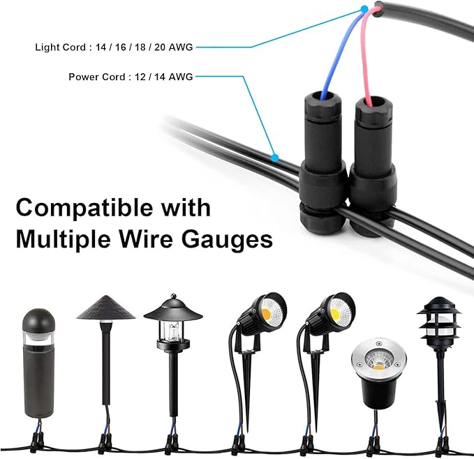100 Pack Low Voltage Landscape Light Wire Connector Outdoor 14-20 Gauge Cable Connectors for Landscape Path Lights Work with Malibu Paradise Moonrays and More