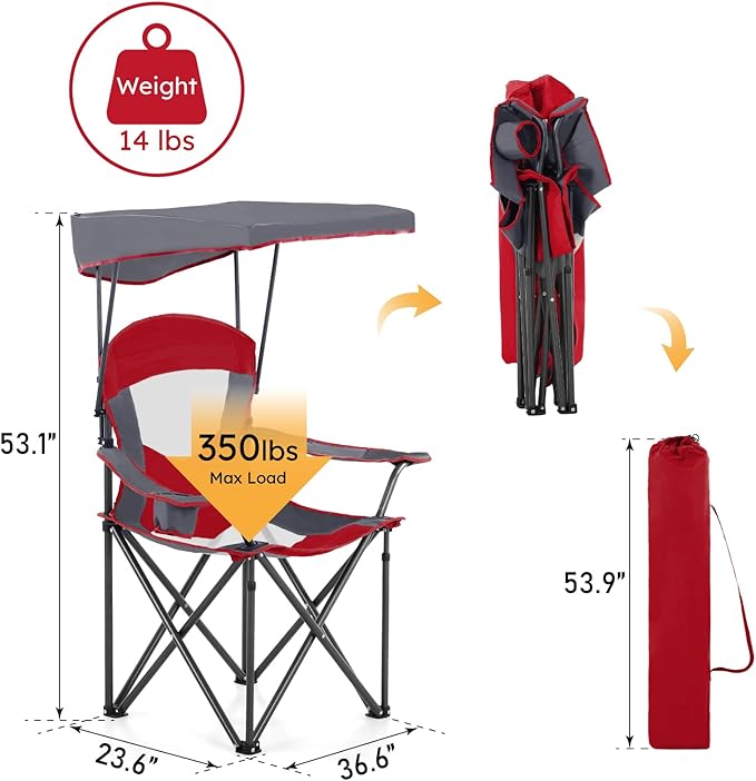 ALPHA CAMP Oversized Camping Chair with Shade Canopy Folding Lawn Chairs