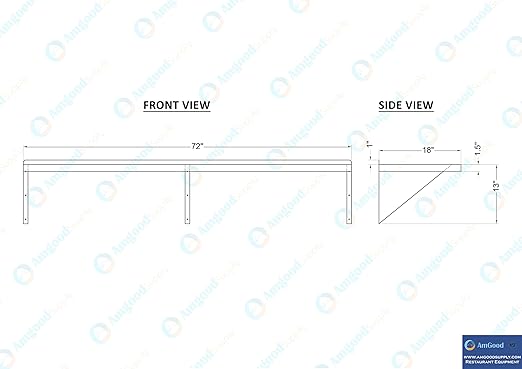 AmGood 18 Width x 72 Length | Stainless Steel Wall Shelf | Square Edge | Metal Shelving | Heavy Duty | Commercial Grade | Wall Mount | NSF Certified