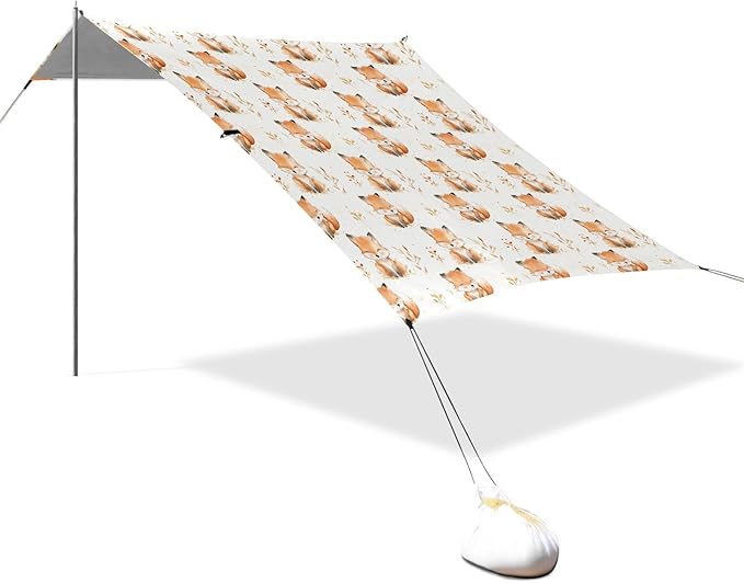 ALAZA Cute Fox Watercolor Beach Tent Sun Shelter UPF50+ Protection Beach Shade Canopy w/ 4 Sandbags for Outdoor Camping Fishing Backyard Fun Picnic 10x9 ft