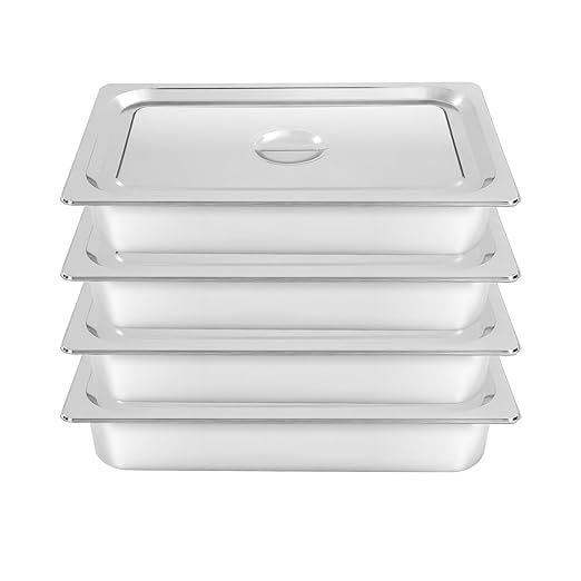 Hotel Pans With Lid 4Pack Full Size Steam Table Pan 4 Deep Stainless Steel Steam Table Pans with Lid - 21 L x 13 W Commercial Anti-Jamming Buffet Pan