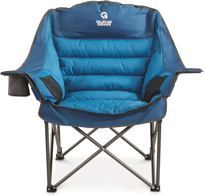Guide Gear Oversized Extra Large Padded Camping Chair Portable Folding Large Camp Lounge Beach Chairs for Outdoor Adults Men and Women Heavy-Duty 400 Pound Capacity with Cup Holder Red Plaid