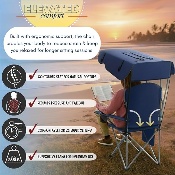 Amazing for less Folding Chair with Canopy – Portable Outdoor Folding Camping &amp Beach Chair with Shade Cover and Carrying Strap