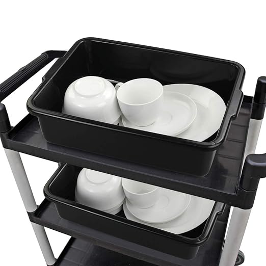 8 Liters Plastic Commercial Bus Tub Set of 4 Black Rectangle Plastic Dish Pans
