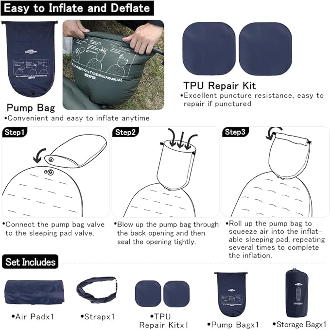 Camping Air Pad Graded 6.0 High R-Value 6 Insulation Warmth Comfort Compact Lightweight Air Mat Pump Bag Included Backpacking Climbing Outdoor Car Camping Inflatable Sleeping Pad