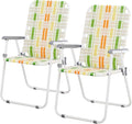Set of 2 Patio Folding Lawn Chair Outdoor Beach Portable Camping Chair Webbed Folding Chair for Yard GardenLight Green