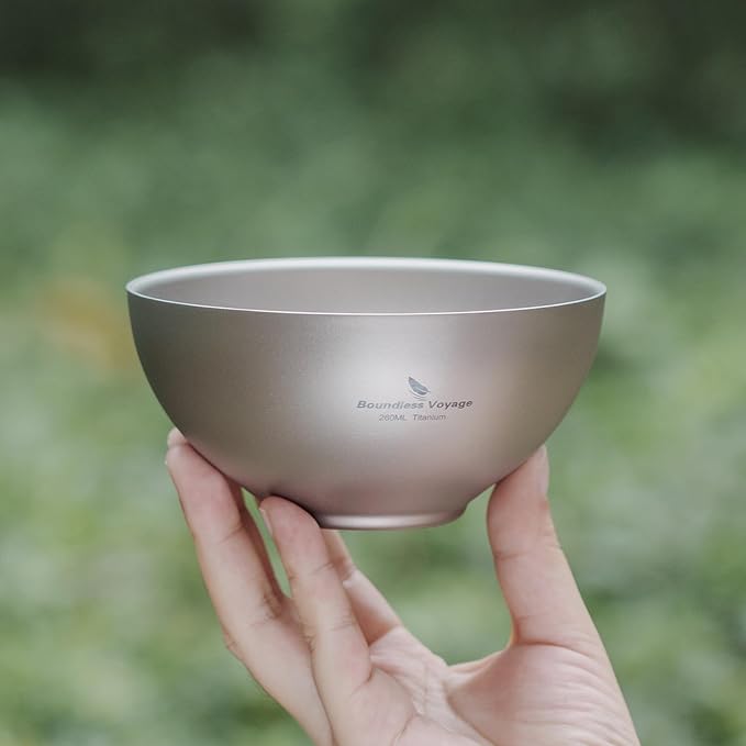 iBasingo 260ml Titanium Double Wall Bowl Ultra-light Portable Bowl Outdoor Camping Tableware Small Durable Metal Food Rice Soup Bowl Ti1081T