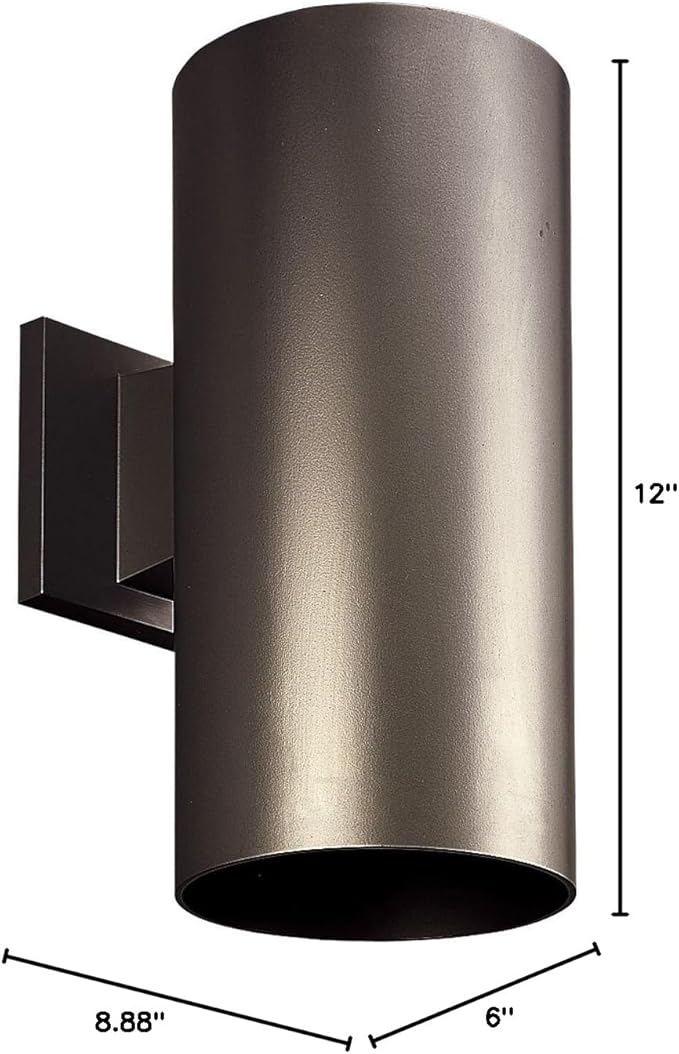 Progress Lighting 6-Inch Cylinder Outdoor Wall Sconce 1-Light Modern Wall Mount Light Interior and Exterior Lighting for Home or Porch Aluminum Construction Antique Bronze (P5641-20)