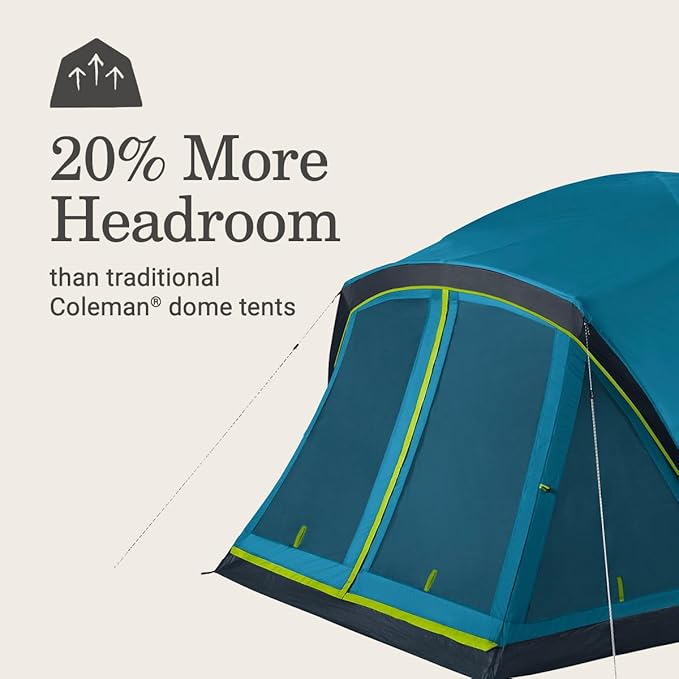 Coleman Skydome Dark Room Camping Tent with Screen Porch &amp 5-Minute Setup Weatherproof 4/6 Person Tent Blocks 90% of Sunlight Rainfly &amp Carry Bag Included Made of PFAS-Free Materials