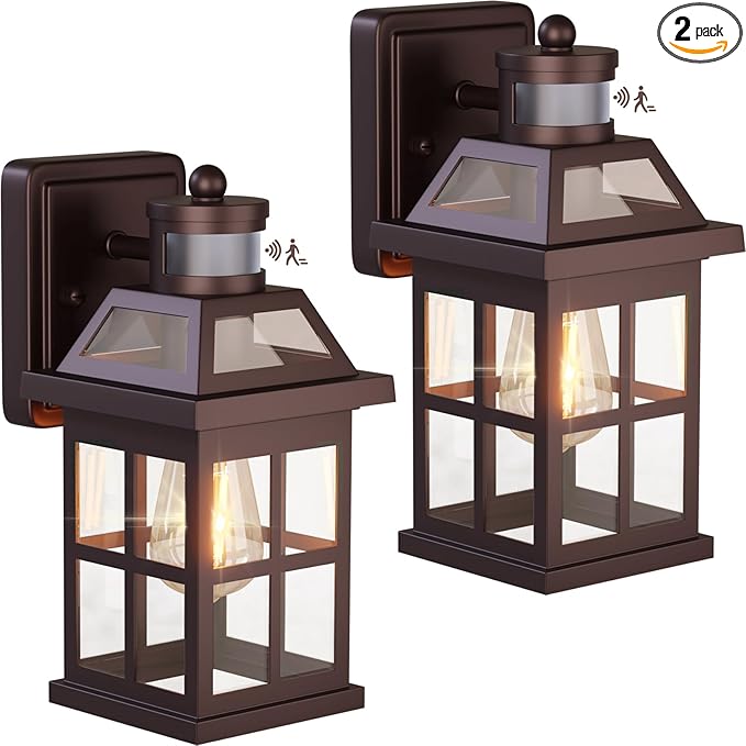 Bronze Outdoor Wall Lights with Motion Sensor ETL Exterior Light Fixtures Waterproof 2 Pack Anti-Rust Aluminum Porch Lights Dusk to Dawn Outdoor Lights Brown Lantern Sconces for House