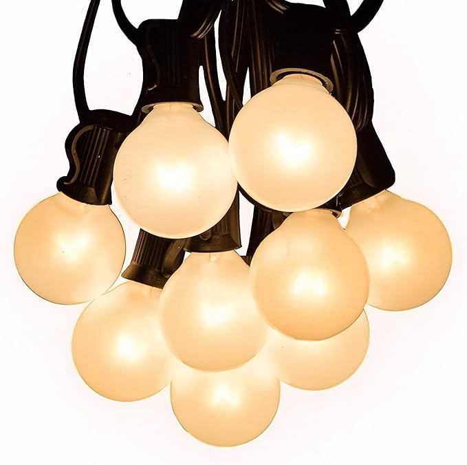 Abeja 25FT Outdoor String Lights G40 Globe Patio String Lights with 27 Frosted White Globe Bulbs Waterproof Connectable Hanging Lights for Outside Backyard Porch Umbrella Bistro Decor Black Wire