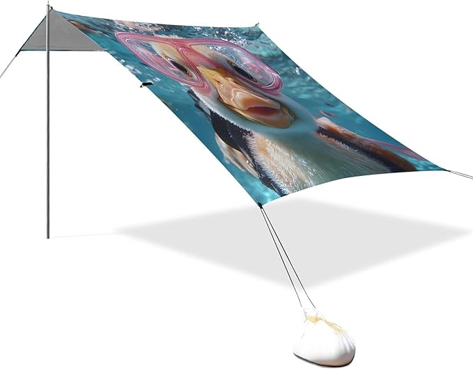 ALAZA Cute Duck Underwater Fun Beach Tent Sun Shelter UPF50+ Protection Beach Shade Canopy w/ 4 Sandbags for Outdoor Camping Fishing Backyard Fun Picnic 10x9 ft