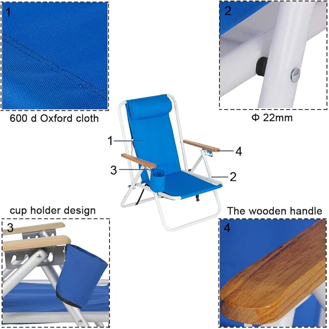 DUPOINT Portable Backpack Beach Chair Patio Folding Lightweight Camping Chairs Outdoor Garden Park Pool Side Lounge Chair with Cup Holder
